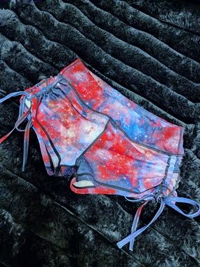 Galaxy Print Tie-Side Athletic Shorts - Pink & Blue/Purple